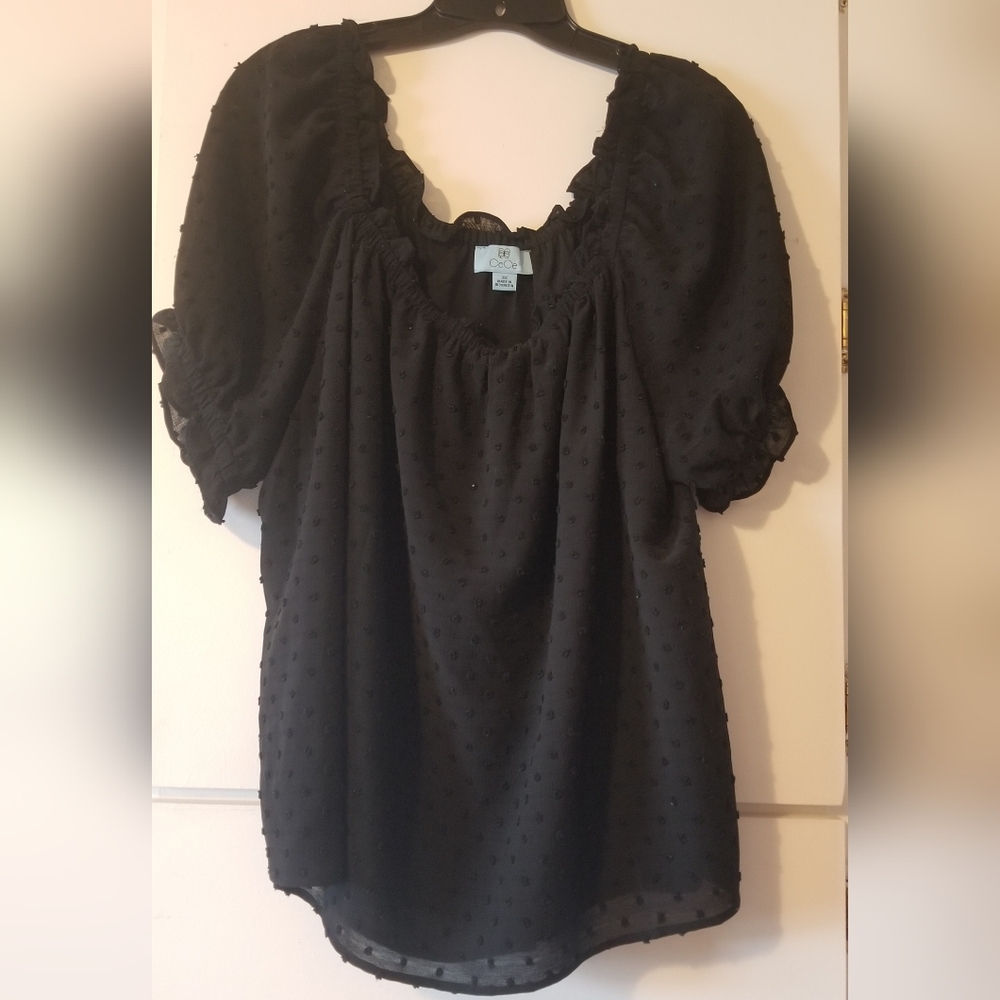 CeCe Black Textured Blouse